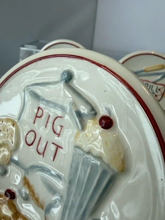 3 Pc MWW Market 4.5" Mini Plate Set Grill/ Pig/Go Out/Take Out -Farmhouse Picnic - Picture 13 of 16